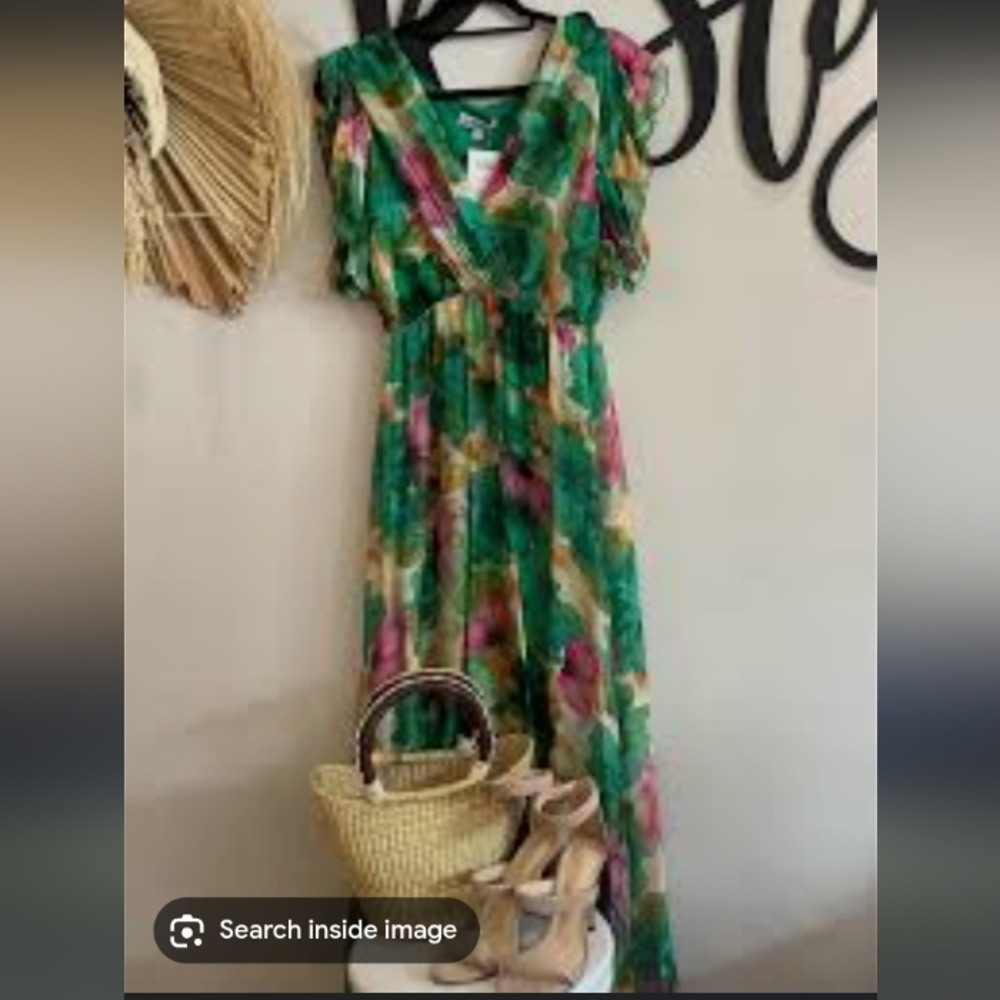 NWT.Le Ragazze Multi Color Silk Mide Dress.Pit To Pit 21" - Picture 3 of 9